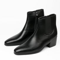 Britiško stiliaus odiniai batai vyrams Madingi Chelsea batai 6 cm aukščio kulniuku Ankle Booties Verslo klasės batai Vyriški aukštakulniai batai 44 black