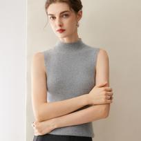 Sleeveless Cashmere High-Neck Slim-Fit Women's Camisole Vest - Women's Fashion Solid Color Innerwear S gray