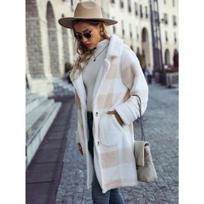 Fall Winter Women's Plaid Print Fleece Long Coat, Notch Lapel Single Breasted Plush Overcoat XL gray