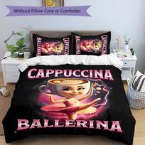 3pcs Ballerina Cappuccina pattern bedding set duvet cover set includes duvet cover &pillowcases, perfect all season bedroom decoration & gift 140cmx200cm