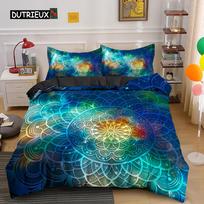Psychedelic Boho Luxury Sleep Bedding Kit 3PCS with Pillowcase King Size Bedspread Cover Queen Dimension 2/3pcs Sturdy Polyester Comforter Cover EU single(135x200cm) blue