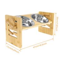 Elevated Dog Feeder Bowls Adjustable Raised Stand Wood Pet Double Stainless Steel Bowl Cat Dog Food Water Accessories beige