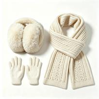 Kids Winter Warm Knitted Set Pom‑pom Hat Scarf Gloves 3‑Pcs Set Or Single Beanie Hat Windproof Ear Protection For Boys Girls Cold Weather Outdoor beige