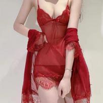 Sexy fun underwear women's lace suspender nightdress robe summer pure lust tulle suit backless one size fits all (40-60kg) brown