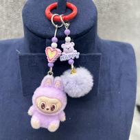 Naujas Labubu pliušinis mini raktų pakabukas Anime animacinis raktų pakabukas Pakabukai Kawaii mobiliojo telefono kuprinės dekoracija Automobilio rakto priedai Dovanos blue