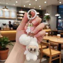 Naujas Labubu pliušinis mini raktų pakabukas Anime animacinis raktų pakabukas Pakabukai Kawaii mobiliojo telefono kuprinės dekoracija Automobilio rakto priedai Dovanos balta