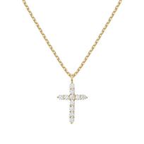 Women Hip Hop Full Diamond Cross Necklace Classic Personalized Collarbone Chain Durable Fashion Jewelry Gift beige