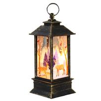 Lauko Kalėdinis žibintas, veikiantis su baterijomis, apšviesta maža vėjo lempa Elniai / Sniego senelis / Angelas / Kalėdų Senelis Small Worn Gold Deer black