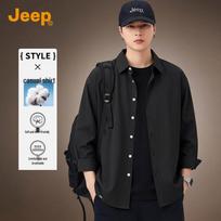 JEEP Men's Pure Cotton Loose Fit Long Sleeve Casual Shirt 2XL juoda