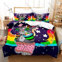 Rainbow Alien Nyan Cat Meme Duvet Cover Set 1 Duvet Cover + 2 Pillowcases Cute Internet Cartoon Bed Linens Gift Home Textile 200cmx200cm