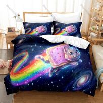 Rainbow Alien Nyan Cat Meme Duvet Cover Set 1 Duvet Cover + 2 Pillowcases Cute Internet Cartoon Bed Linens Gift Home Textile 200cmx200cm