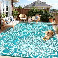 Bohemian Floral Outdoor Rug Patio Balcony Dirt-Resistant Non-Slip Mat Camping Picnic RV Carpet Home Decor 60x90cm 24x36inch