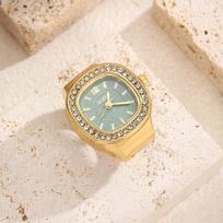 Vintage Y2K Finger Watch Rings For Women Men Quartz Watch Mini Watch Couple Punk Elastic Band Mini Watch Ring Gift A5 beige
