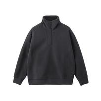 Hong Kong Style Solid Color Fleece Half-Zip Polo Shirt - Men's Retro Loose Casual Hoodie XXXL