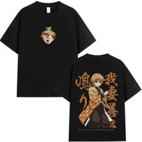 Anime Demon Slayer Agatsuma Zenitsu Graphic T Shirt Men Women Clothing Fashion Oversized Short Sleeve Tshirt Cartoon Streetwear S brown