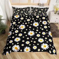 Daisy Flower Duvet Cover Full Queen 2/3pcs Botanical Floral Bedding Set Pastoral Style Comforter Cover for Kids Girls Women Room EU Single 135*200cm/53x79in 3pcs