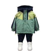 Boys Spring and Autumn Thin Zip Jacket + Wide Leg Trousers Casual Two Piece Set 120 gray