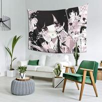 Sweet Cool Black Pink Pixel Girl Tapestry Anime Atmosphere Ins Style Decorative Wall Room Decoration Home Decoration 100X70CM gray