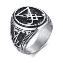 Leviathan Cross Rings, Men Signet Ring, Stainless Steel Lucifer Sigil Satanism Ring,Brimstone Wiccan Jewelry US SIZE 9