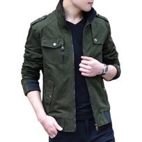 Men Cargo Jacket Stand Collar Long Sleeve Multi Pockets Jacket Coat XXXXL black