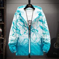 Men Gradient Branch Print Hooded Windbreaker Jacket Full Zip Lightweight Long Sleeve Casual Streetwear Outerwear For Spring Autumn 2XL white