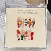 Handmade Christmas Press on Nails Long Coffin Fake Nails with 3D Design Reusable Acrylic False Nail Full Cover Glue on Nail Stick on Nail for Women L gray