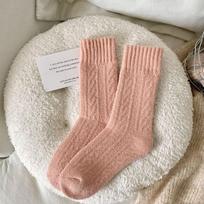 Women's Thickened Terry Mid-Calf Socks - Anti-Pilling, Warm for Autumn/Winter, Towel Bottom Design One Size beige