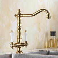 Dual Handle Kitchen Faucet Deck Mounted Single Hole Hot Cold Water Mixer Crane Kitchen Sink Faucets Antique Bronze Black ELK9088