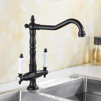 Dual Handle Kitchen Faucet Deck Mounted Single Hole Hot Cold Water Mixer Crane Kitchen Sink Faucets Antique Bronze Black ELK9088 juoda