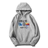 Brooklyn Nets City Edition Printed Hoodie Hoodie Sweatshirt Men Womnen Fashion Brand Design Pullover Men's Fleece Hoodies 3XL gray