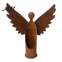 Garden Patio Ornament Decor Rusted Angel Candle Holder, Vintage Metal Tealight Candelabra, Distressed Finish Decoration Rustic Weather?Resistant ruda