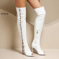 34-48 Large Size Fashion Fine Heel Fish Mouth Ultra High Heel Over Knee Elastic Boots Source 38 white