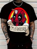 Marvel Deadpool Grafinis Marškinėlis Vasarinis Marškinėlis Superherojų Dizainas Apvalus Kaklas Trumpomis Rankovėmis Poliesterio Tamprus Prigludimas Laisvalaikio Marškinėliui 3XL red