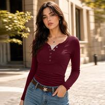 Women's Slim Fit Long Sleeve T-Shirt for Fall Everyday Wear S brown