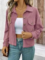 Women Casual Long Sleeve Buttoned Corduroy Jacket Retro Style M gray