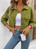 Women Casual Long Sleeve Buttoned Corduroy Jacket Retro Style XXL žalia