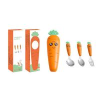 Stainless Kids Carrot Utensil Fork Spoon with Carrot-Shaped Handle Portable Tableware Suitable for Lunchbox Picnic Travel orange