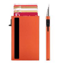 Ultra-Slim Anti-Theft Aluminum Card Holder with Automatic Pop-Up Feature red