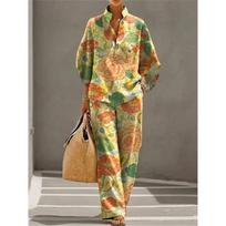 two-piece set, stand-up collar POLO shirt + wide-leg pants, loose casual vacation set, summer set, women's clothing, high-end sense M beige