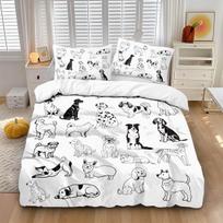 3Pcs Cartoon Dog Print Soft Coreless Duvet Cover Set,Multi Size Bedroom Bedding Decoration,Machine Washable 140x210cm-AU-Single&set