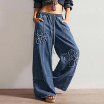 Women's High Waist Loose Fit Butterfly Design Jeans - Wide Leg Denim Pants for Casual Everyday Wear XL gray