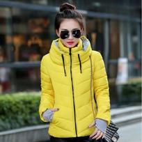 Women Short Padded Jacket Stand Collar Thickened Cotton Coat Winter Warm Gloves XXL