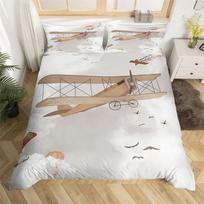 Boys Airplane Duvet Cover Set Kids Cartoon Aircraft Bedding Set Microfiber Vintage Airplanes Print Quilt Cover Single King Size EU Single(135x200cm) gray