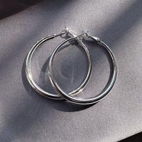Thick Edge S925 Sterling Silver Temperamental Exaggerated Big Ear Ring Thick Edge 5cm Bright Silver gray
