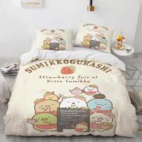 Japanese Cartoon Sumikko Gurashi Anime Bedding Set Kawaii Cute Sumikkogurashis Duvet Cover Quilt Cover Pillowcase Queen King EU Single 135*200cm/53x79in 3pcs white