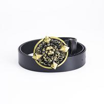 Men's Genuine Cowhide Western Belt with Lion Head Buckle - Trendy & Casual 95cm black