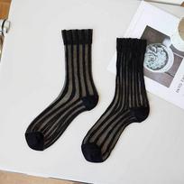 Ultra-thin Cute Transparent Japanese style For Women Mesh Striped Socks Middle Tube Socks Glass Silk Socks Female Hosiery - juoda