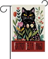 Dyrenson Funny Foxtrot Delta Tango Black Cat oral Decorative Garden ag, Spring Summer ower Sarcastic Yard Outside Home 12x18inch