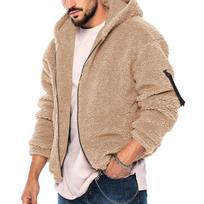2026 Men's Double-Sided Arctic Fleece Hooded Zip-Up Winter Jacket XXXL beige