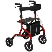 Folding Walker with Seat and Backrest for the Elderly, Adjustable Height, Bag and Cane Holder, Red 68 x 64 x 95.5 cm
